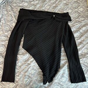 Amazon Essentials Black Ribbed Off-Shoulder Bodysuit